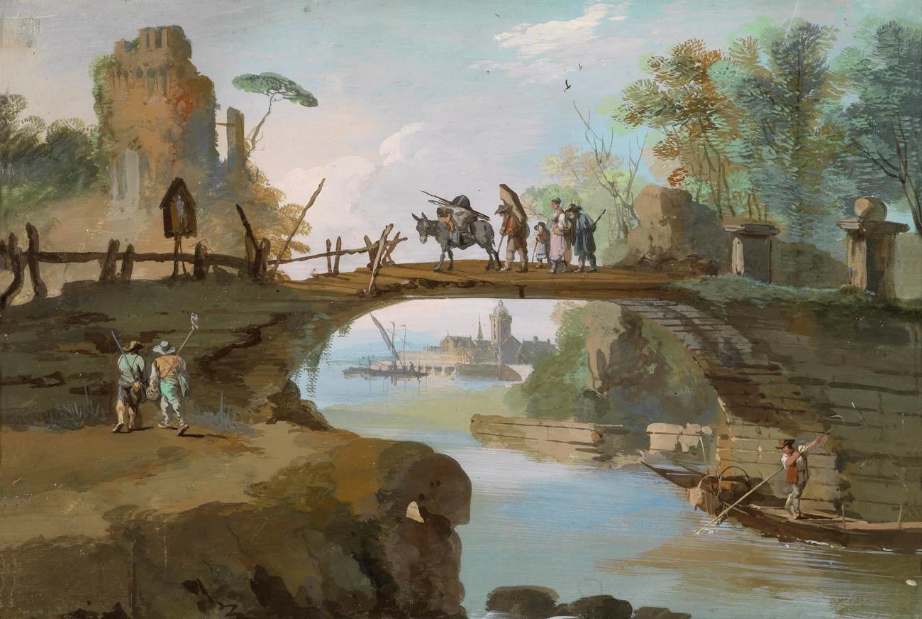 Paesaggio con figure e un ponte